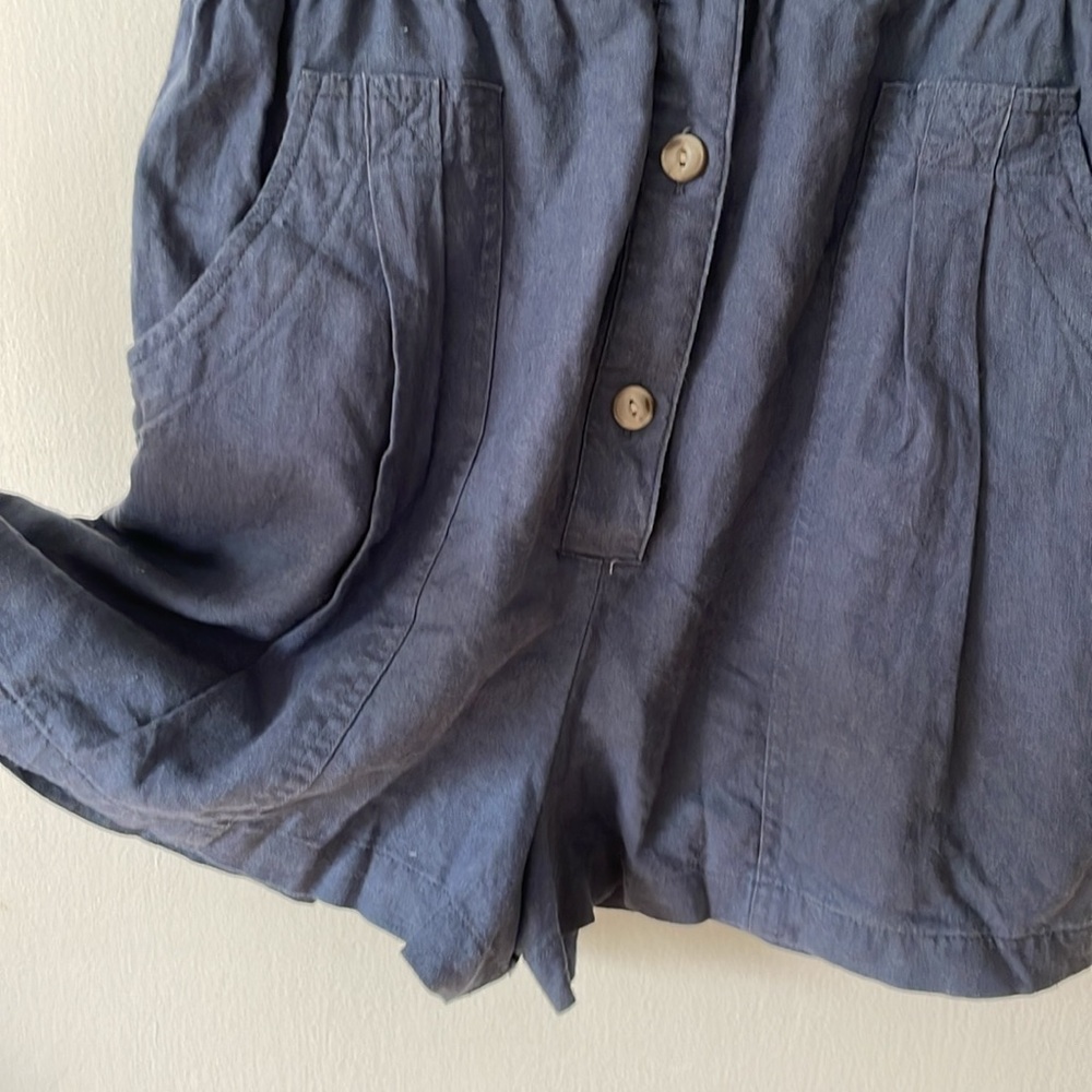 Blue Button-Up Romper - Picture 2 of 6